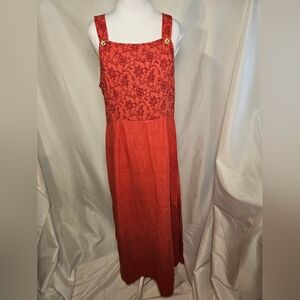 Aly Wear Red Floral Embroidered Maxi Dress Made in USA Cotton Rayon Size M